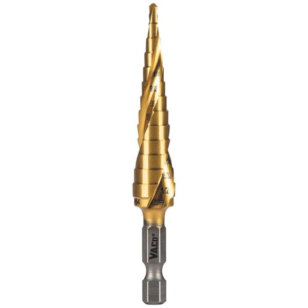 Step Drill Bit, Spiral DoubleFluted, 18Inch to 12Inch, VACO