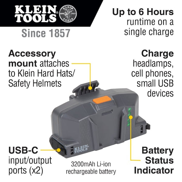 Modular Battery for Klein Tools Cat. No. 60155 Hard Hat Cooling Fan
