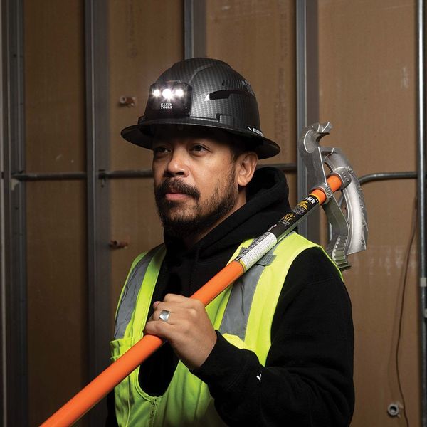 Hard Hat, Premium KARBNâ¢ Pattern, Non-Vented Full Brim, Class E, Lamp
