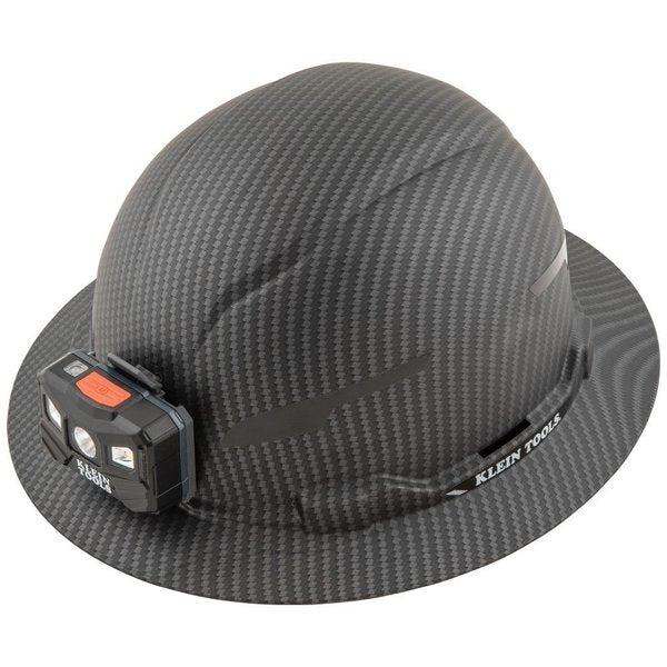 Hard Hat, Premium KARBNâ¢ Pattern, Non-Vented Full Brim, Class E, Lamp