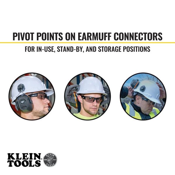 Hard Hat Ear Muffs, Safety Helmet: 26dB; Cap-Style Hard Hat: 27dB, Gray/Orange