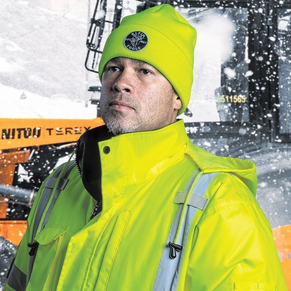 Heavy Knit Hat, High-Visibility Yellow, Patch Logo
