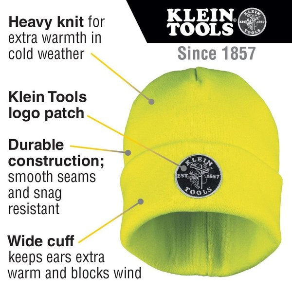 Heavy Knit Hat, High-Visibility Yellow, Patch Logo