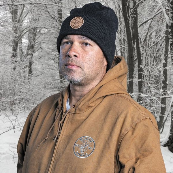 Heavy Knit Hat, Black, Leather Logo