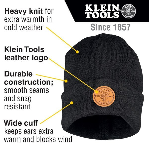 Heavy Knit Hat, Black, Leather Logo