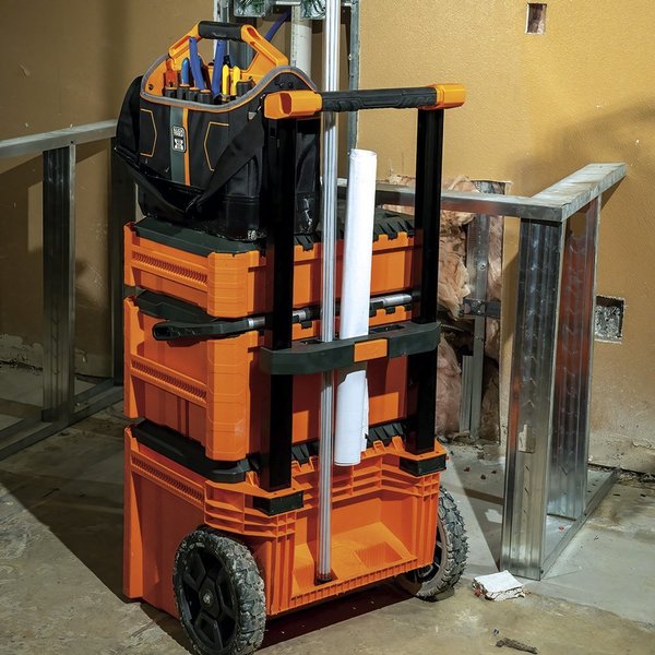 Tool Tote, 1680d Ballistic Weave Body; Hard Molded Polypropylene Bottom, 33 Pockets, Black/Orange