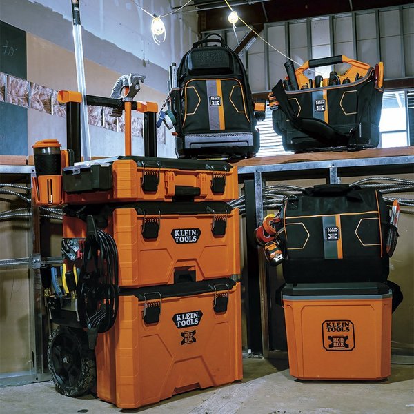Tool Tote, 1680d Ballistic Weave Body; Hard Molded Polypropylene Bottom, 33 Pockets, Black/Orange