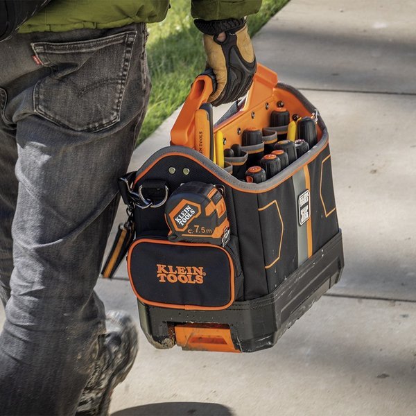 Tool Tote, 1680d Ballistic Weave Body; Hard Molded Polypropylene Bottom, 33 Pockets, Black/Orange