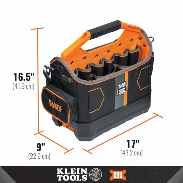 Tool Tote, 1680d Ballistic Weave Body; Hard Molded Polypropylene Bottom, 33 Pockets, Black/Orange