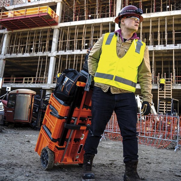 Tool Bag, 1680d Ballistic Weave Body; Hard Molded Polypropylene Bottom, 28 Pockets, Black/Orange