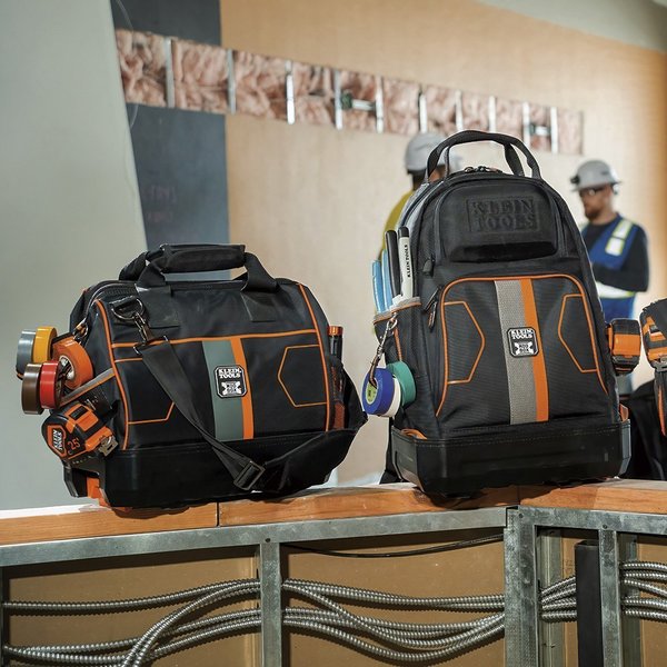 Tool Bag, 1680d Ballistic Weave Body; Hard Molded Polypropylene Bottom, 28 Pockets, Black/Orange
