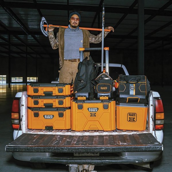 Tool Bag, 1680d Ballistic Weave Body; Hard Molded Polypropylene Bottom, 28 Pockets, Black/Orange
