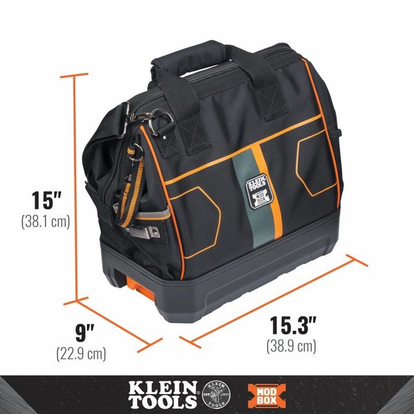 Tool Bag, 1680d Ballistic Weave Body; Hard Molded Polypropylene Bottom, 28 Pockets, Black/Orange