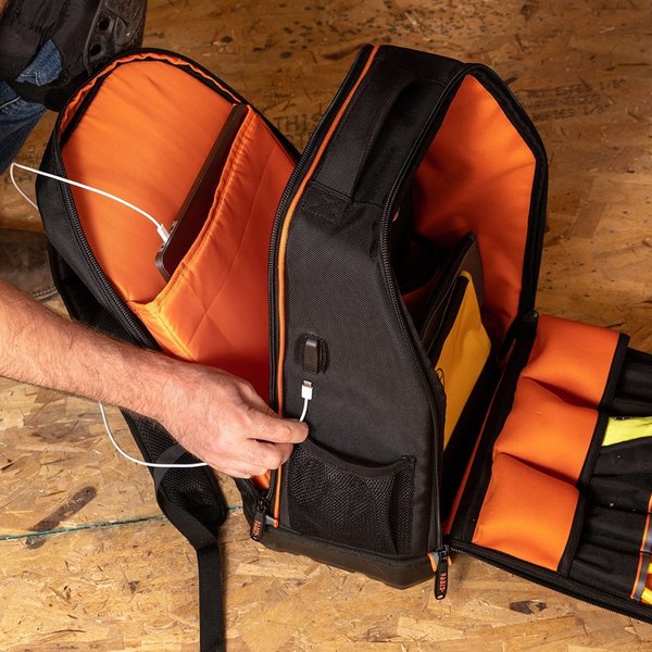 1680d Ballistic Weave Body; Hard Molded Polypropylene Bottom, 28 Pockets, Black/Orange