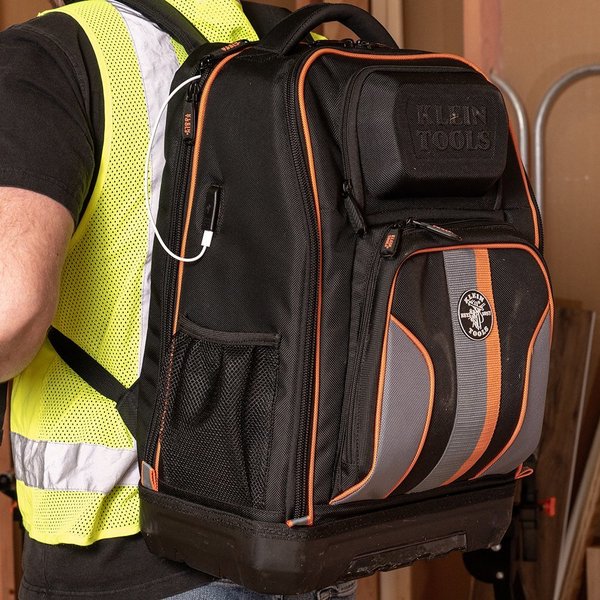1680d Ballistic Weave Body; Hard Molded Polypropylene Bottom, 28 Pockets, Black/Orange