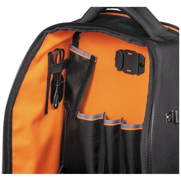 1680d Ballistic Weave Body; Hard Molded Polypropylene Bottom, 28 Pockets, Black/Orange