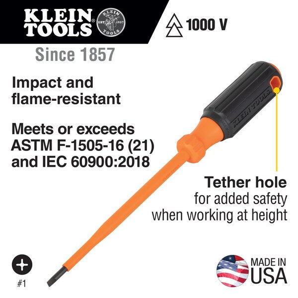 Insulated Screwdriver, 3/16-Inch Cabinet Tip, 6-Inch Round Shank