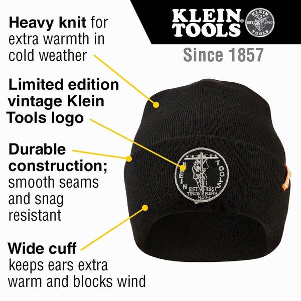 Heavy Knit Hat, Black, Vintage Patch Logo