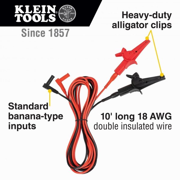 Heavy-Duty Alligator Clip Test Leads, 10-Foot