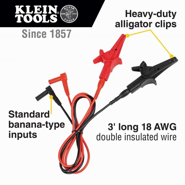 Heavy-Duty Alligator Clip Test Leads, 3-Foot