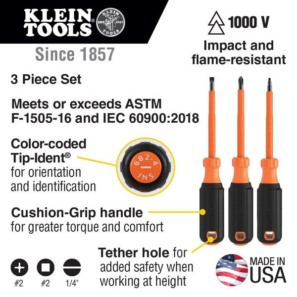 Screwdriver Set, 1000V Insulated, 3-Piece