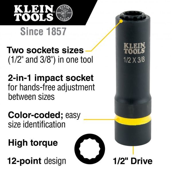 2-in-1 Impact Socket, 12-Point, 1/2 and 3/8-Inch