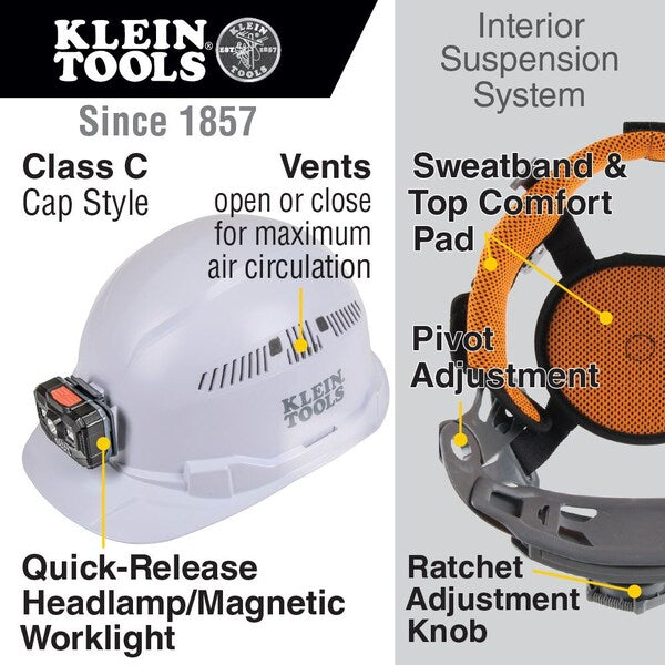 Front Brim Hard Hat with Lamp, Type 1, Class C
