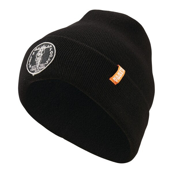 Heavy Knit Hat, Black, Vintage Patch Logo