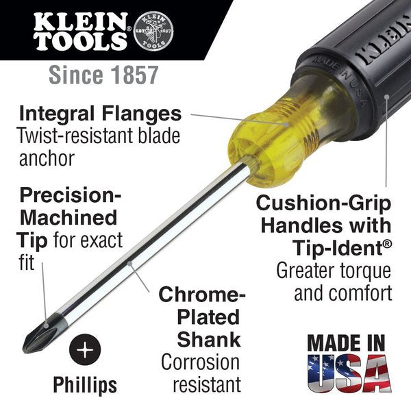 Screwdriver Set, 1/4 Keystone and #2 Phillips, Cushion-Grip, 2-Piece