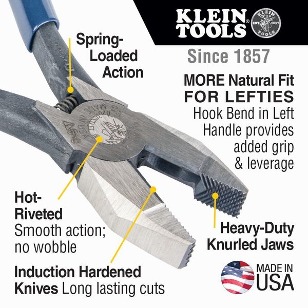 Ironworker's Rebar Pliers, Left Handed, Spring Loaded, 9-Inch