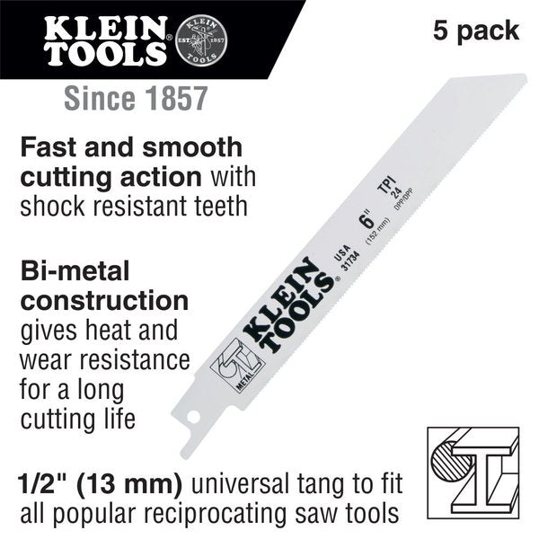 Reciprocating Saw Blades, 24 TPI, 6-Inch, 5-Pack