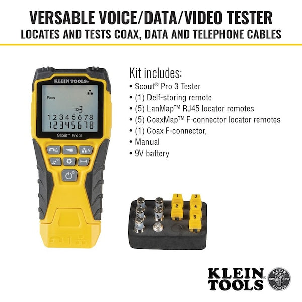 Cable Tester Kit with ScoutÂ® Pro 3 Tester, Remotes, Adapter, Battery