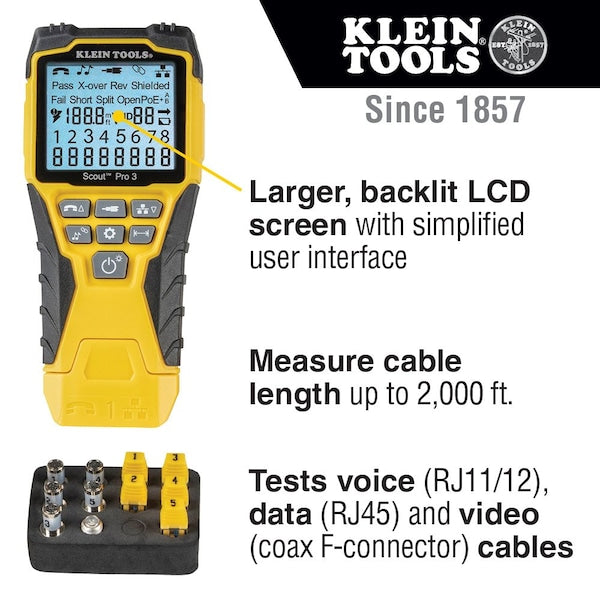Cable Tester Kit with ScoutÂ® Pro 3 Tester, Remotes, Adapter, Battery