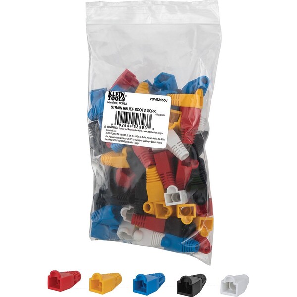 Strain Relief Boots for RJ45 Data Plugs, CAT5e/CAT6 Cable, 100-Pack