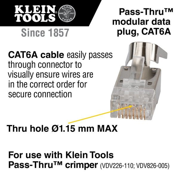 Pass-Thruâ¢ Modular Data Plug, RJ45-CAT6A, Shielded (STP), 100-Pack