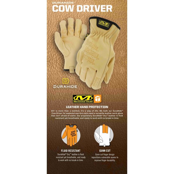 Durahide Cow Driver Water-Resistant Leather Wrk Gloves (Medium, Brown)