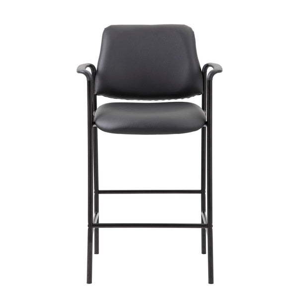 Square Back Diamond Stool with Arm In Black Caressoft