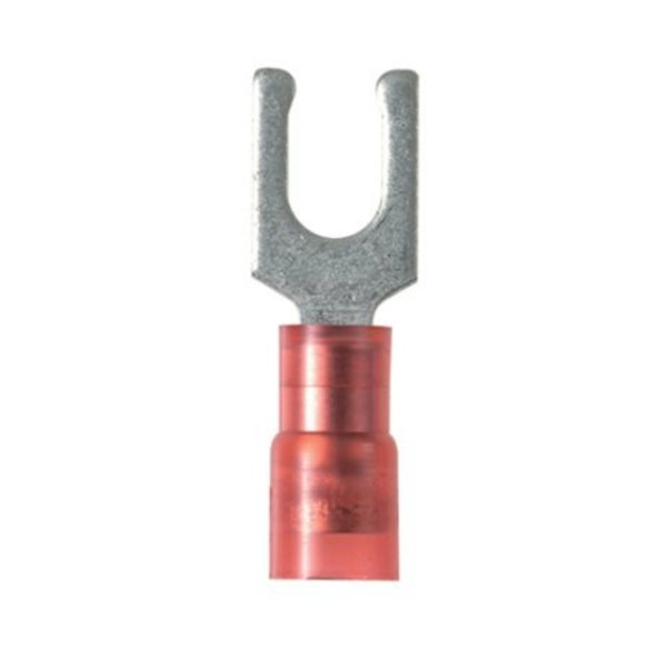 22-18 AWG Nylon Fork Terminal #8 Stud PK100, Insulation Color: Red
