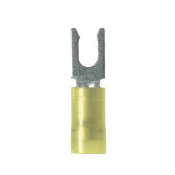 12-10 AWG Nylon Locking Fork Terminal #8 Stud PK500, Insulation Color: Yellow