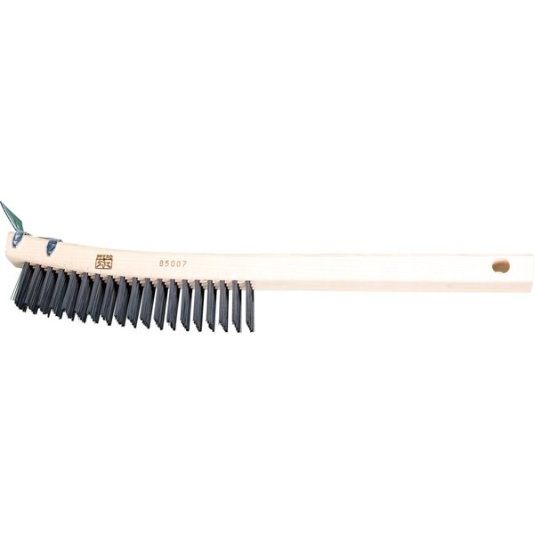 Curved Handle Scratch Brush w/Scraper - 4x19 Rows, CS Wire, Wooden Block
