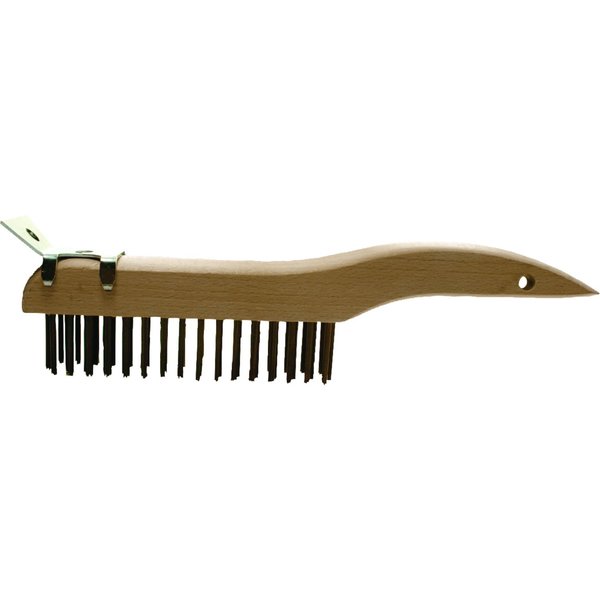 Shoe Handle Scratch Brush w/Scraper - 4x16 Rows, CS Wire, Wooden Block