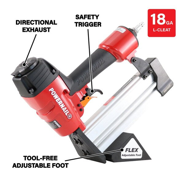 50F Pneumatic 18-Gauge L-Cleat Nailer for Engineered and Hardwood Flooring