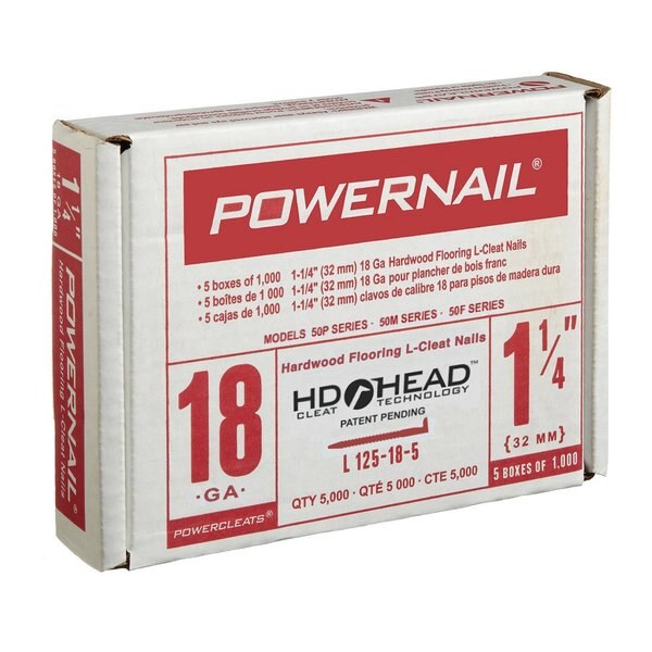 Collated Flooring Nail, 1-1/4 in L, 18 ga, L-Head Head, 5000 PK
