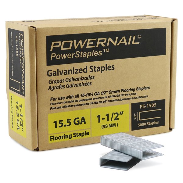 Flooring Staples, 15.5 ga, 1-1/2 in Leg L, Steel, 5000 PK