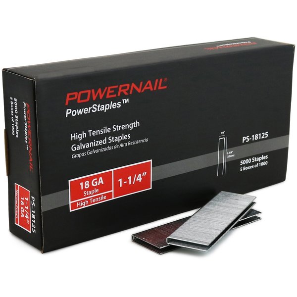 Staples, 18 ga, Narrow Crown, 1-1/4 in Leg L, Steel, 5000 PK