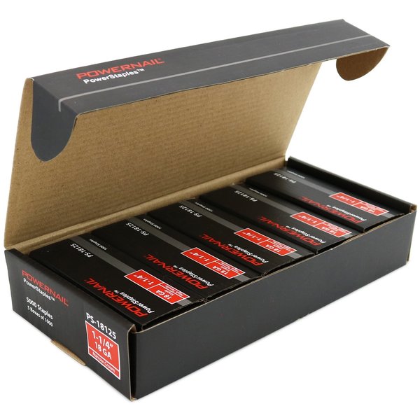 Staples, 18 ga, Narrow Crown, 1-1/4 in Leg L, Steel, 5000 PK