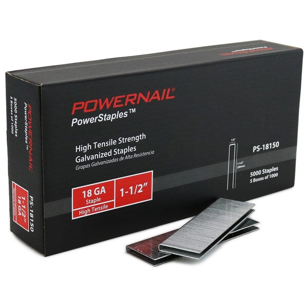 Staples, 18 ga, Narrow Crown, 1-1/2 in Leg L, Steel, 5000 PK