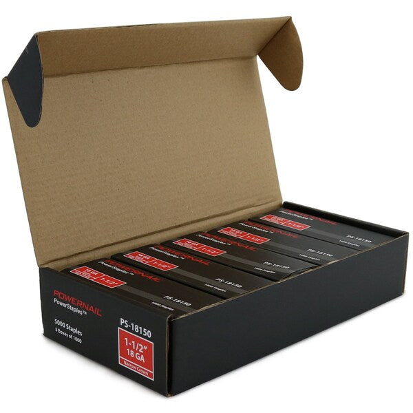 Staples, 18 ga, Narrow Crown, 1-1/2 in Leg L, Steel, 5000 PK