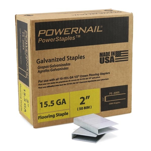 Flooring Staples, 15.5 ga, 2 in Leg L, Steel, 5000 PK