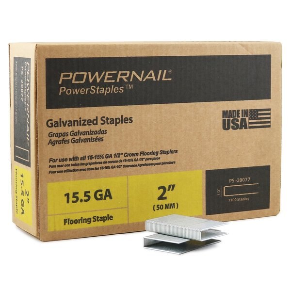 Flooring Staples, 15.5 ga, 2 in Leg L, Steel, 7700 PK